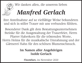 Traueranzeige von Manfred Gerlach von Märkische Oderzeitung