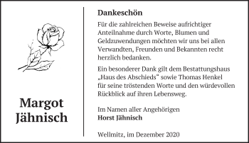 Traueranzeige von Margot Jähnisch von Märkische Oderzeitung