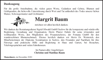 Traueranzeige von Margrit Baum von Märkische Oderzeitung