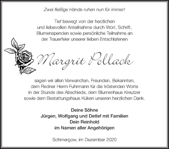 Traueranzeige von Margrit Pollack von Märkische Oderzeitung