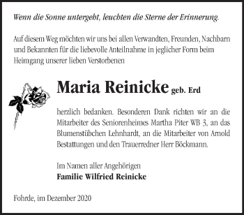 Traueranzeige von Maria Reinicke von Märkische Oderzeitung