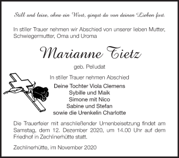 Traueranzeige von Marianne Tietz von Märkische Oderzeitung