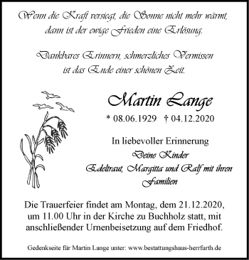 Traueranzeige von Martin Lange von Märkische Oderzeitung