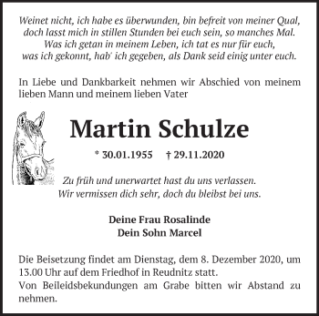 Traueranzeige von Martin Schulze von Märkische Oderzeitung