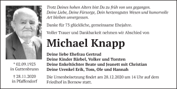 Traueranzeige von Michael Knapp von Märkische Oderzeitung