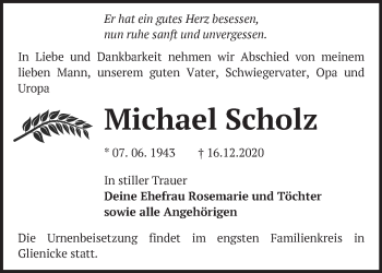 Traueranzeige von Michael Scholz von Märkische Oderzeitung