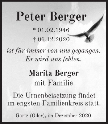 Traueranzeige von Peter Berger von Märkische Oderzeitung