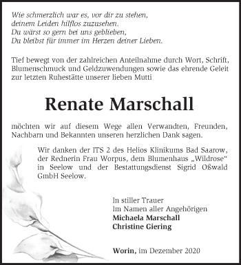 Traueranzeige von Renate Marschall von Märkische Oderzeitung