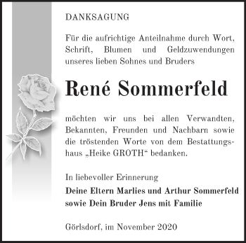 Traueranzeige von René Sommerfeld von Märkische Oderzeitung