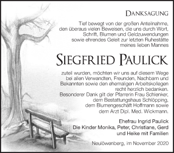 Traueranzeige von Siegfried Paulick von Märkische Oderzeitung