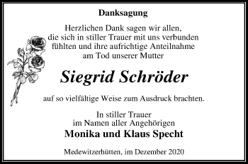 Traueranzeige von Siegrid Schröder von Märkische Oderzeitung