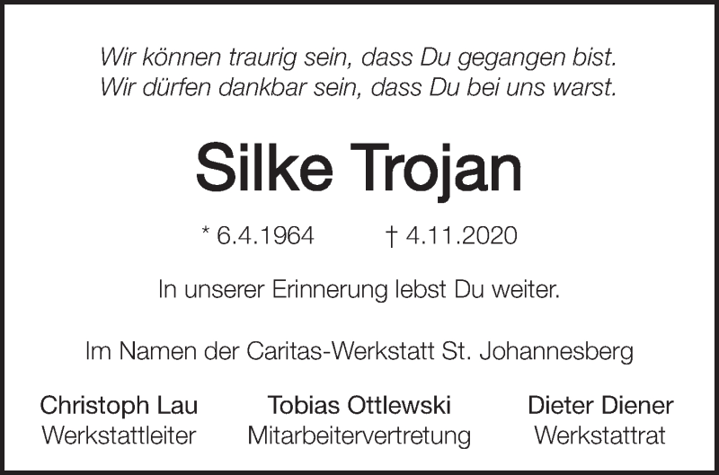Traueranzeigen von Silke Trojan | Märkische Onlinezeitung Trauerportal