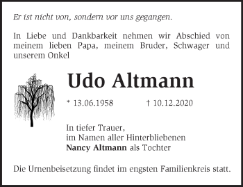 Traueranzeige von Udo Altmann von Märkische Oderzeitung