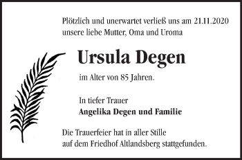 Traueranzeige von Ursula Degen von Märkische Oderzeitung