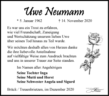 Traueranzeige von Uwe Neumann von Märkische Oderzeitung