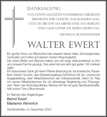 Traueranzeige von Walter Ewert von Märkische Oderzeitung