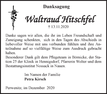 Traueranzeige von Waltraud Hitschfel von Märkische Oderzeitung