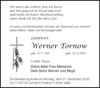 Traueranzeige von Werner Tornow von Märkische Oderzeitung