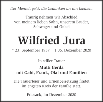 Traueranzeige von Wilfried Jura von Märkische Oderzeitung