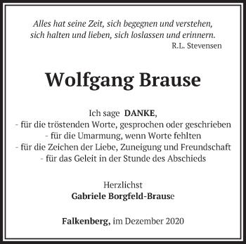 Traueranzeige von Wolfgang Brause von Märkische Oderzeitung