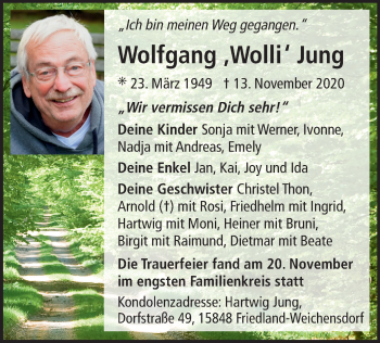 Traueranzeige von Wolfgang Jung von Märkische Oderzeitung