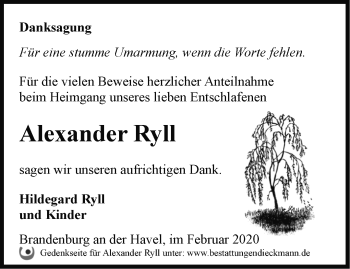 Traueranzeige von Alexander Ryll von Märkische Oderzeitung