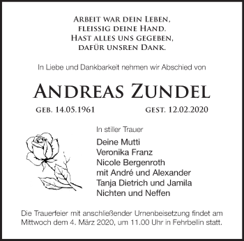 Traueranzeige von Andreas Zundel von Märkische Oderzeitung