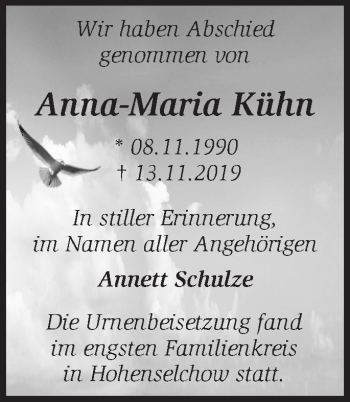 Traueranzeige von Anna-Maria Kühn von Märkische Oderzeitung