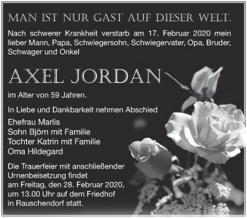 Traueranzeige von Axel Jordan von Märkische Oderzeitung