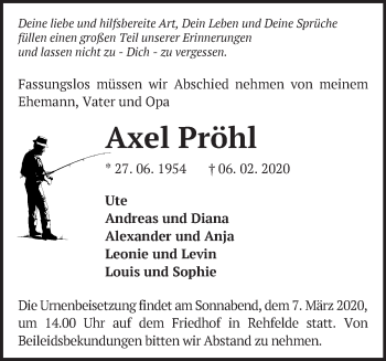 Traueranzeige von Axel Pröhl von Märkische Oderzeitung