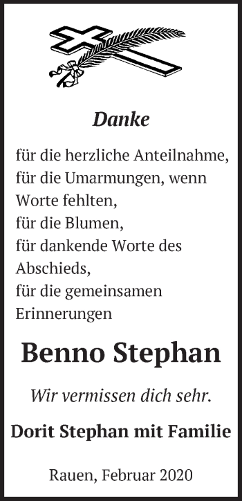 Traueranzeige von Benno Stephan von Märkische Oderzeitung