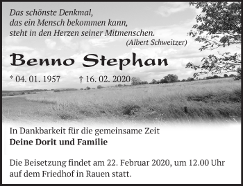 Traueranzeige von Benno Stephan von Märkische Oderzeitung