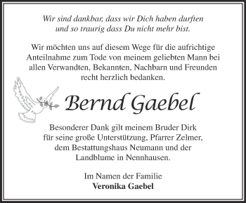 Traueranzeige von Bernd Gaebel von Märkische Oderzeitung