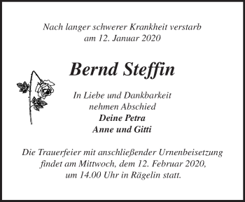 Traueranzeige von Bernd Steffin von Märkische Oderzeitung