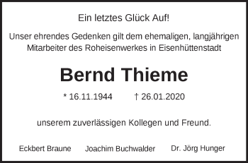 Traueranzeige von Bernd Thieme von Märkische Oderzeitung