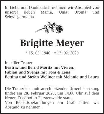 Traueranzeige von Brigitte Meyer von Märkische Oderzeitung