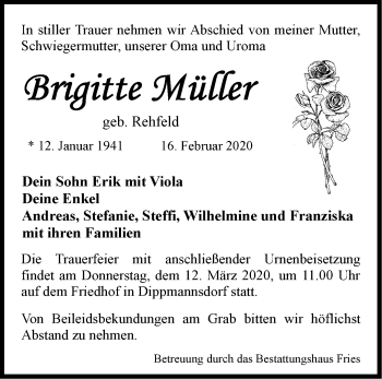 Traueranzeige von Brigitte Müller von Märkische Oderzeitung