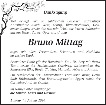 Traueranzeige von Bruno Mittag von Märkische Oderzeitung