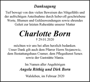 Traueranzeige von Charlotte Born von Märkische Oderzeitung