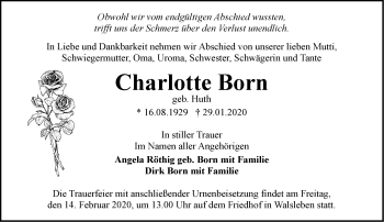 Traueranzeige von Charlotte Born von Märkische Oderzeitung