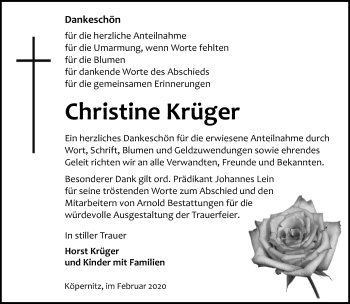 Traueranzeige von Christine Krüger von Märkische Oderzeitung