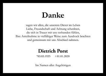 Traueranzeige von Dietrich Porst von Märkische Oderzeitung