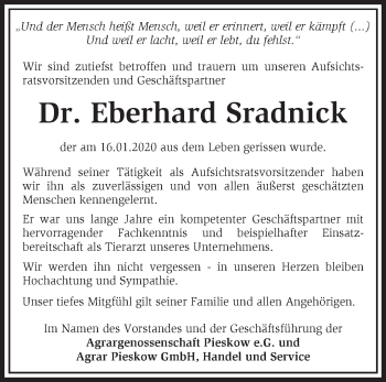 Traueranzeige von Eberhard Sradnick von Märkische Oderzeitung