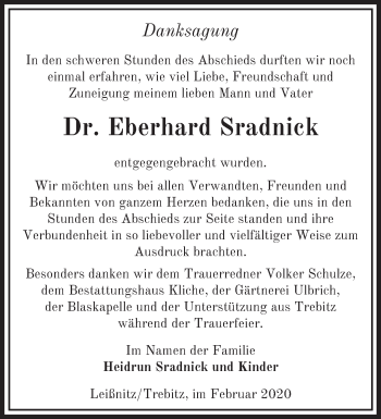 Traueranzeige von Eberhard Sradnick von Märkische Oderzeitung