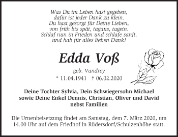 Traueranzeige von Edda Voß von Märkische Oderzeitung