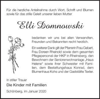 Traueranzeige von Elli Domnowski von Märkische Oderzeitung