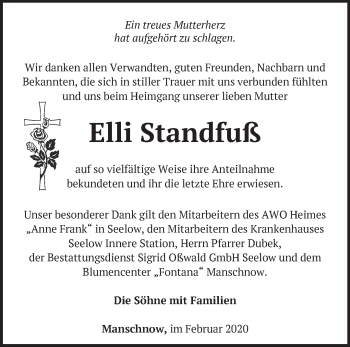 Traueranzeige von Elli Standfuß von Märkische Oderzeitung