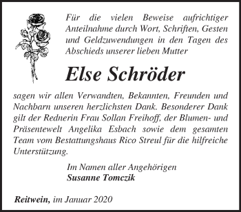 Traueranzeige von Else Schröder von Märkische Oderzeitung