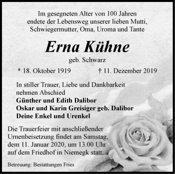 Traueranzeige von Erna Kühne von Märkische Oderzeitung