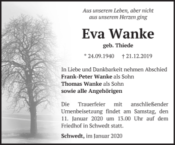 Traueranzeige von Eva Wanke von Märkische Oderzeitung